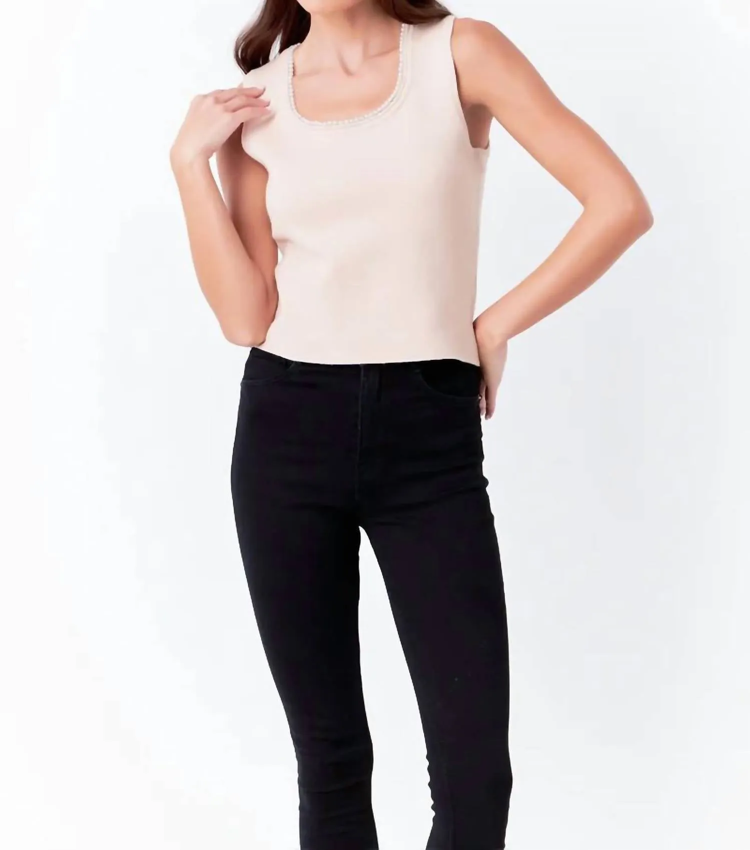 2.7 August Apparel - Pearl Trim Knit Tank Top