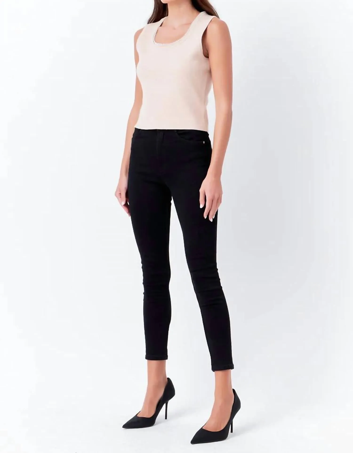 2.7 August Apparel - Pearl Trim Knit Tank Top