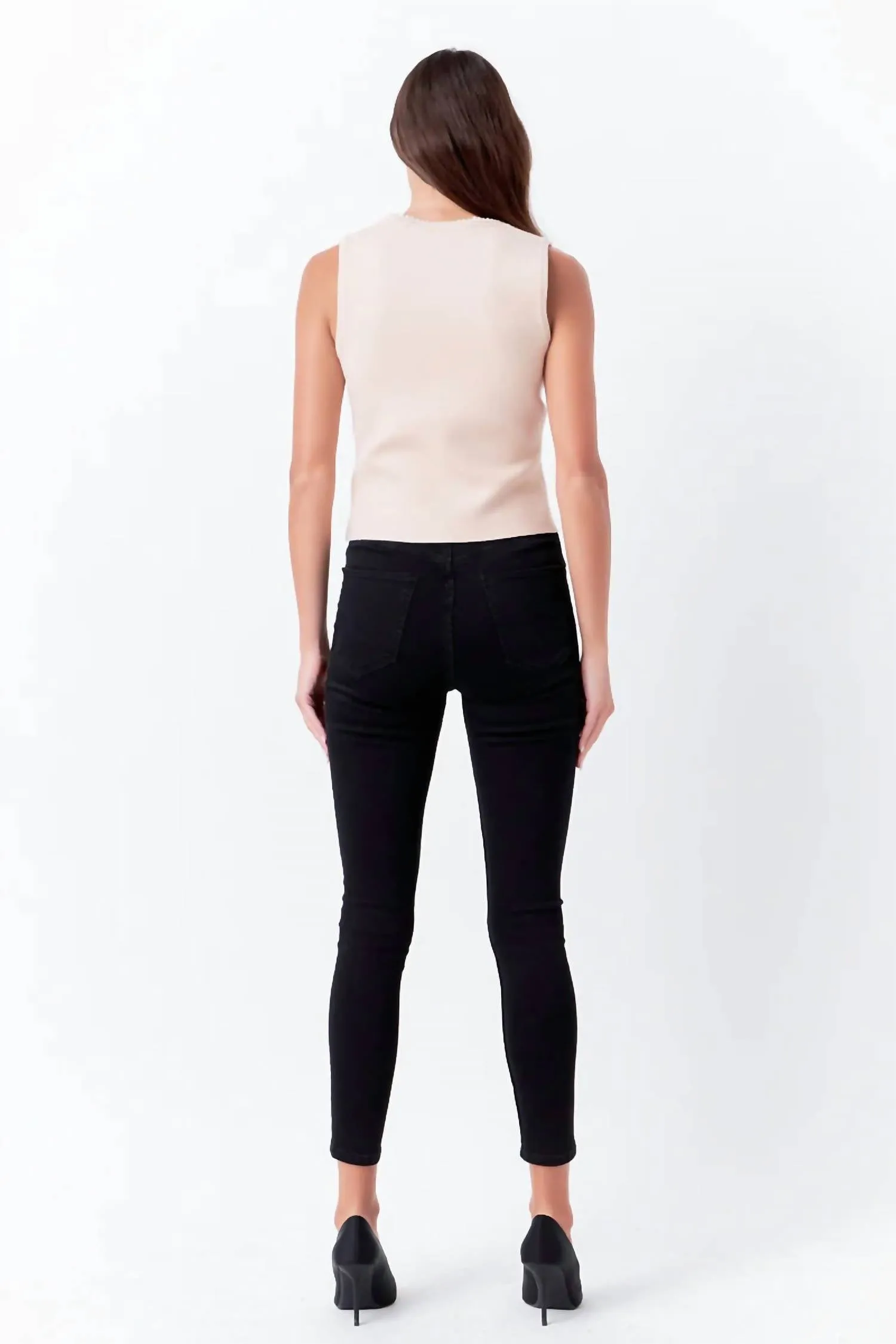 2.7 August Apparel - Pearl Trim Knit Tank Top