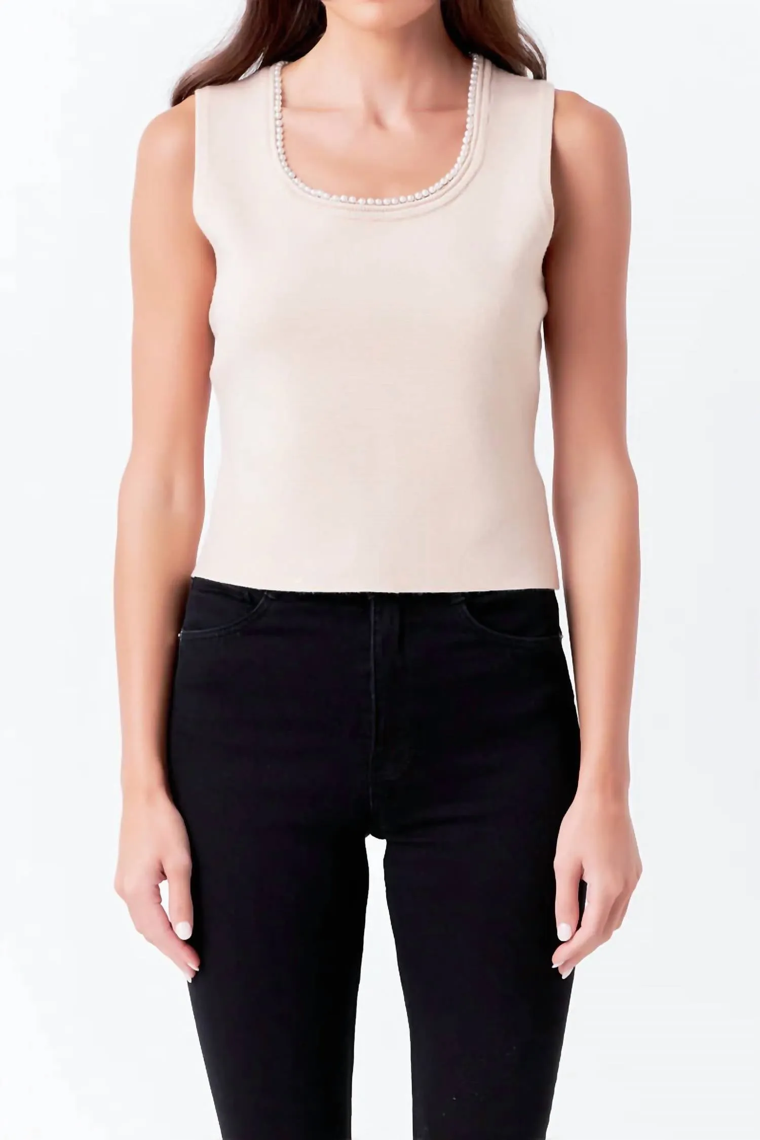 2.7 August Apparel - Pearl Trim Knit Tank Top