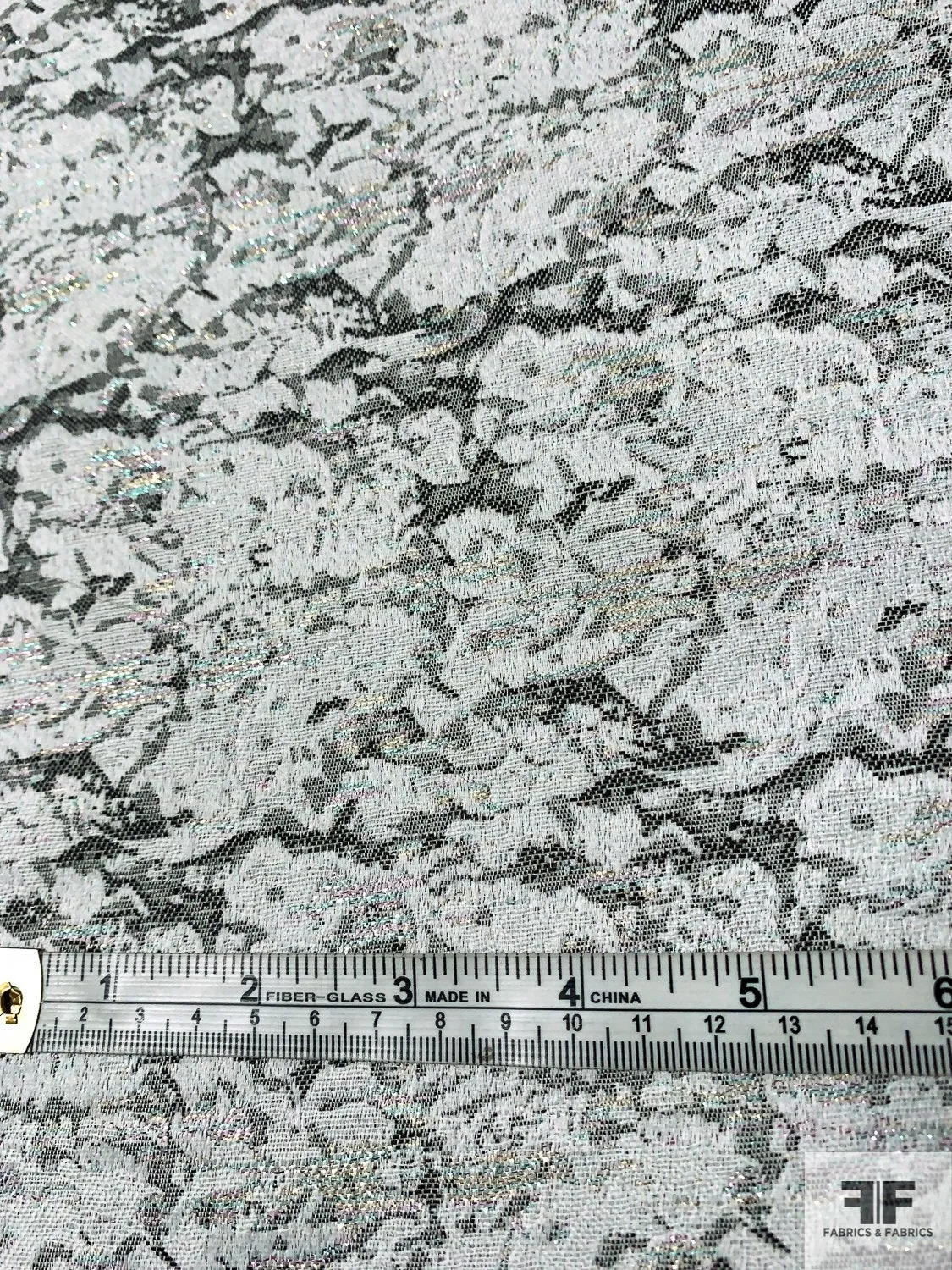 Abstract Design Brocade with Aurora Borealis Shimmer - White / Grey / Multicolor