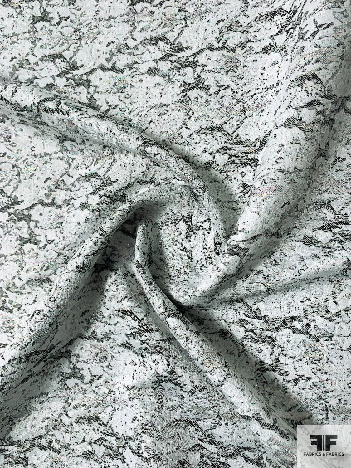 Abstract Design Brocade with Aurora Borealis Shimmer - White / Grey / Multicolor