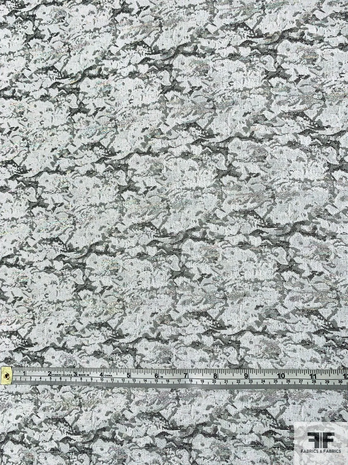 Abstract Design Brocade with Aurora Borealis Shimmer - White / Grey / Multicolor