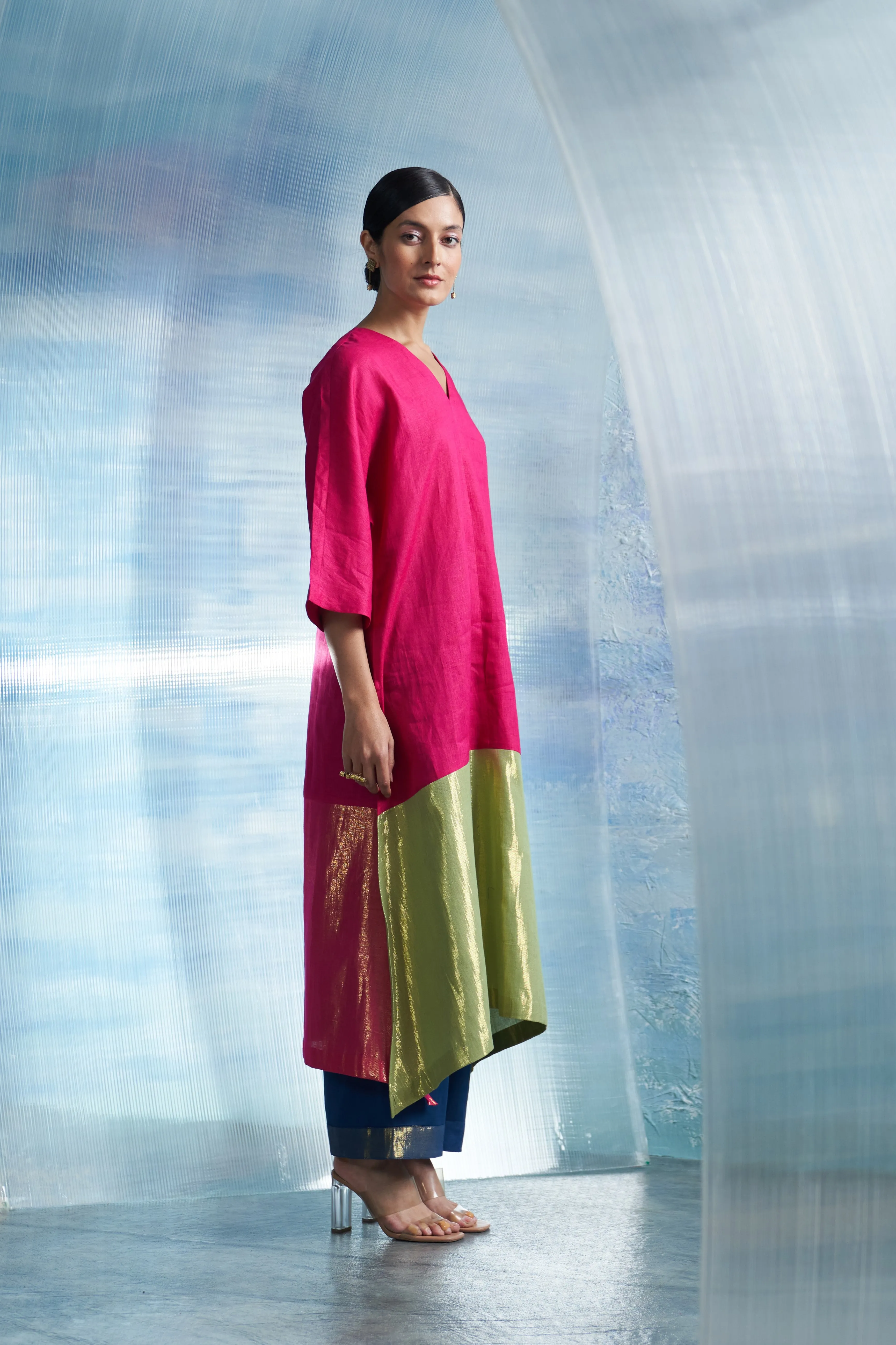 Aura Fuchsia Pink Asymmetric Kurta Set