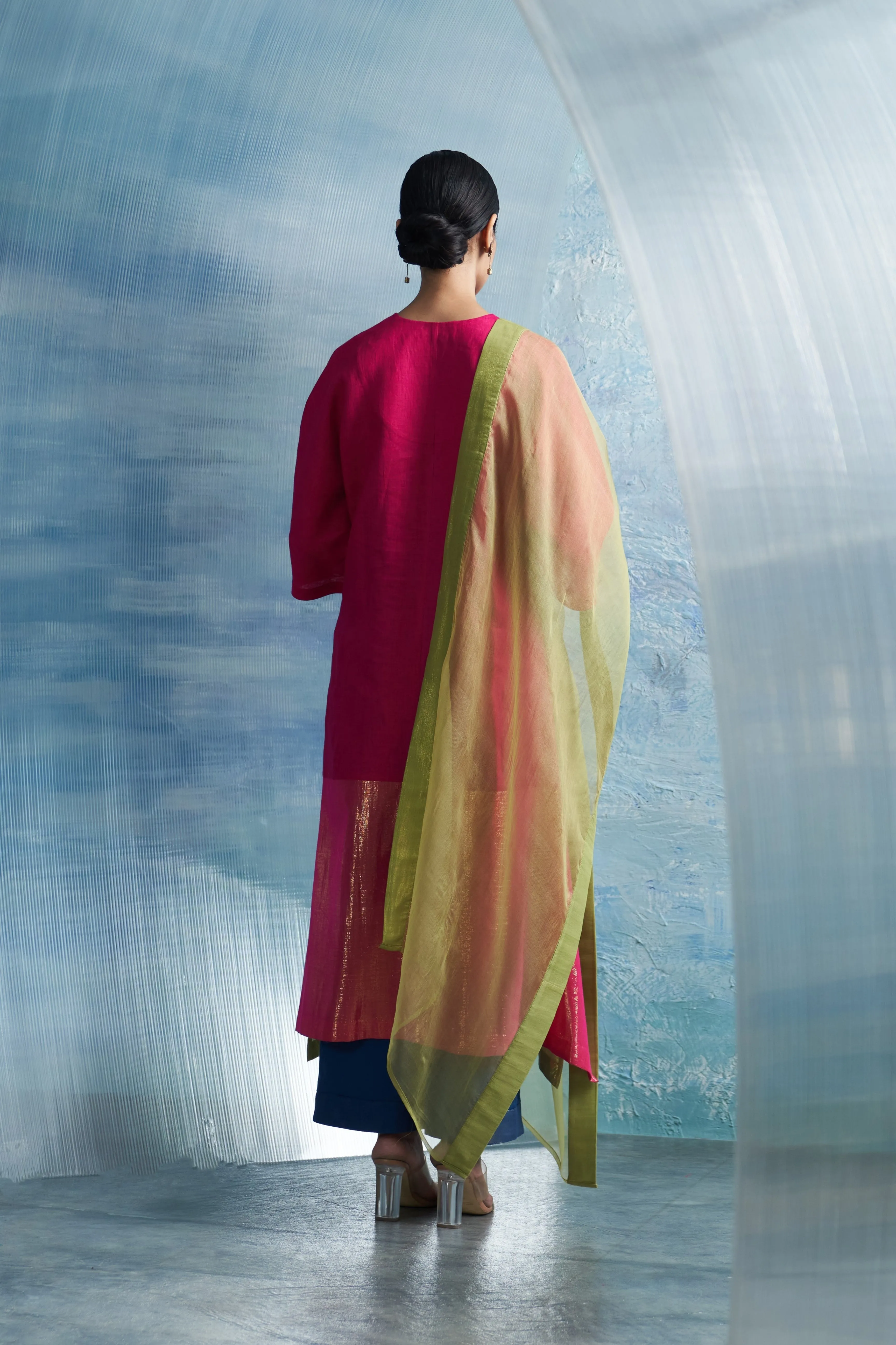Aura Fuchsia Pink Asymmetric Kurta Set