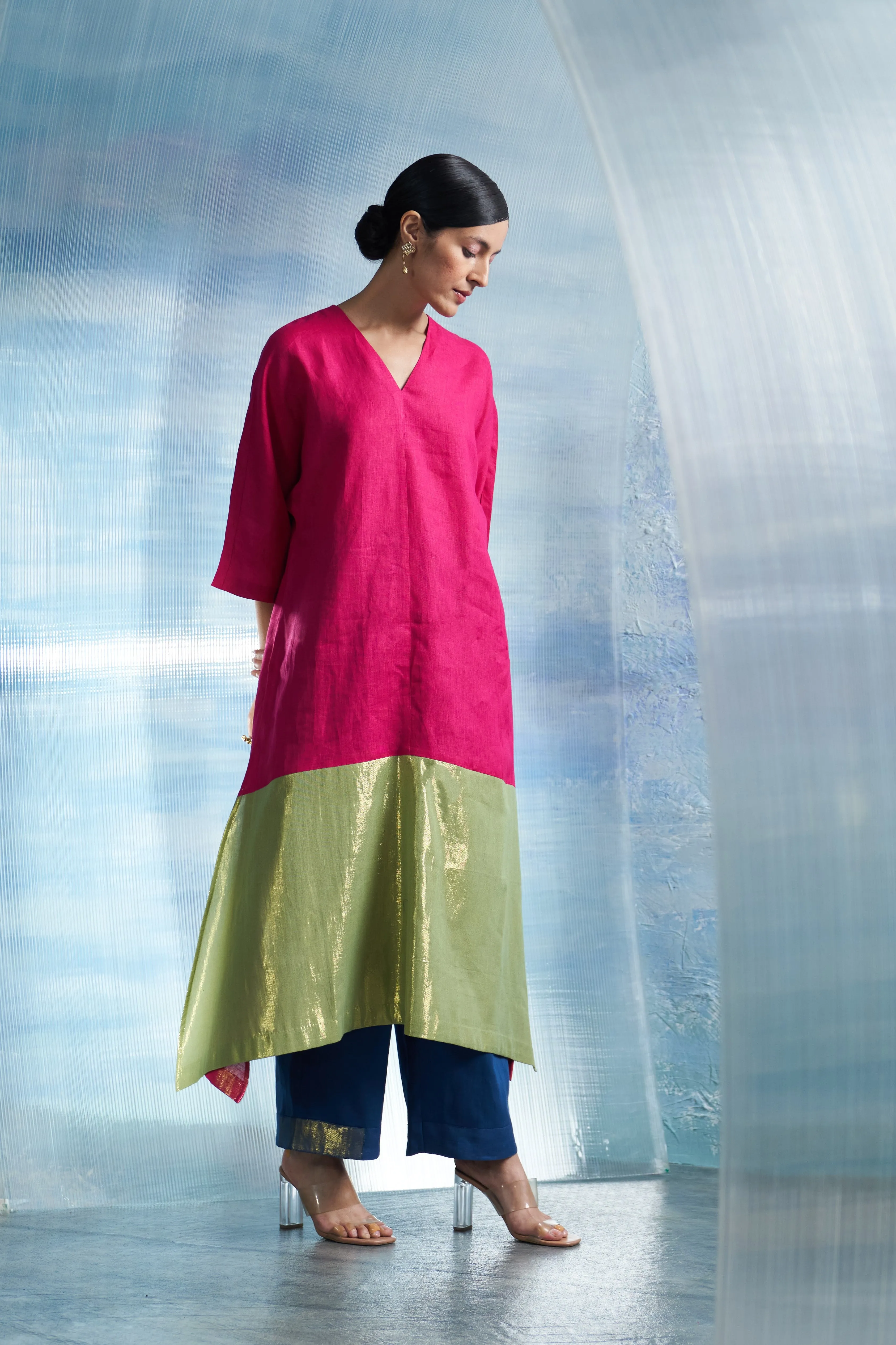 Aura Fuchsia Pink Asymmetric Kurta Set