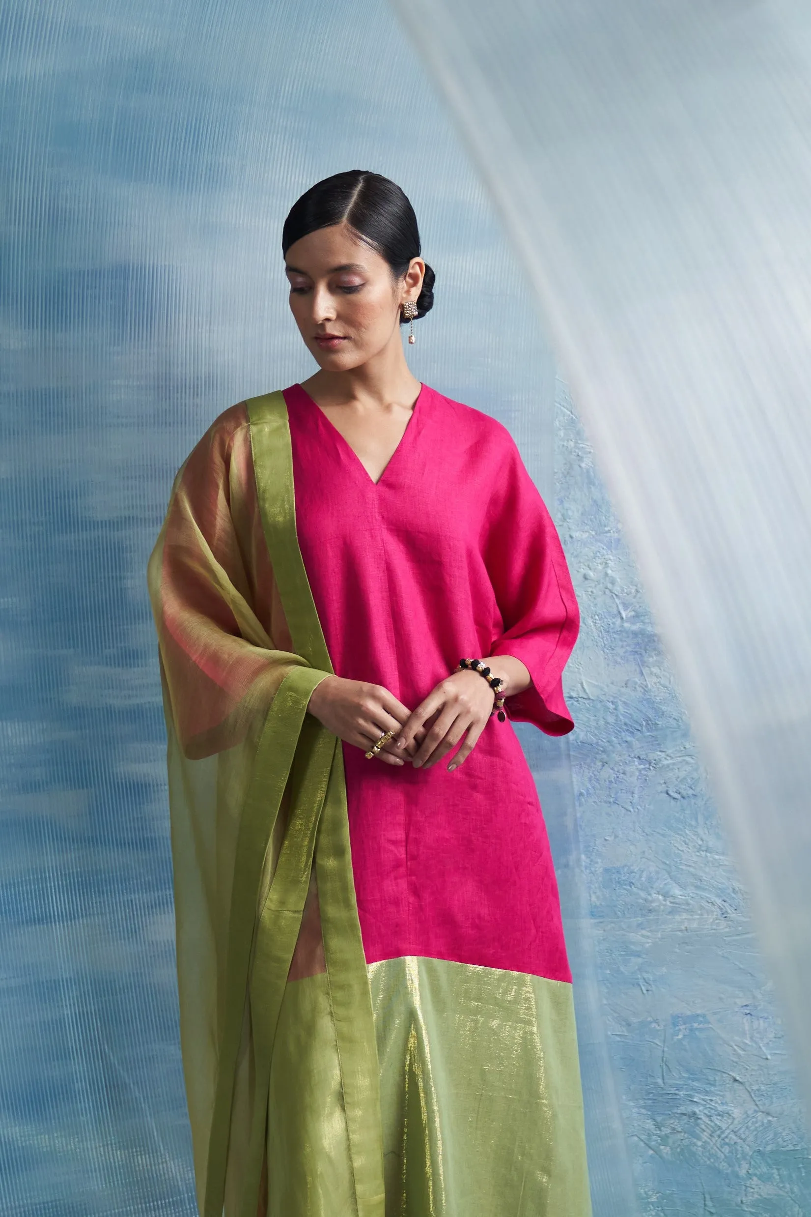 Aura Fuchsia Pink Asymmetric Kurta Set