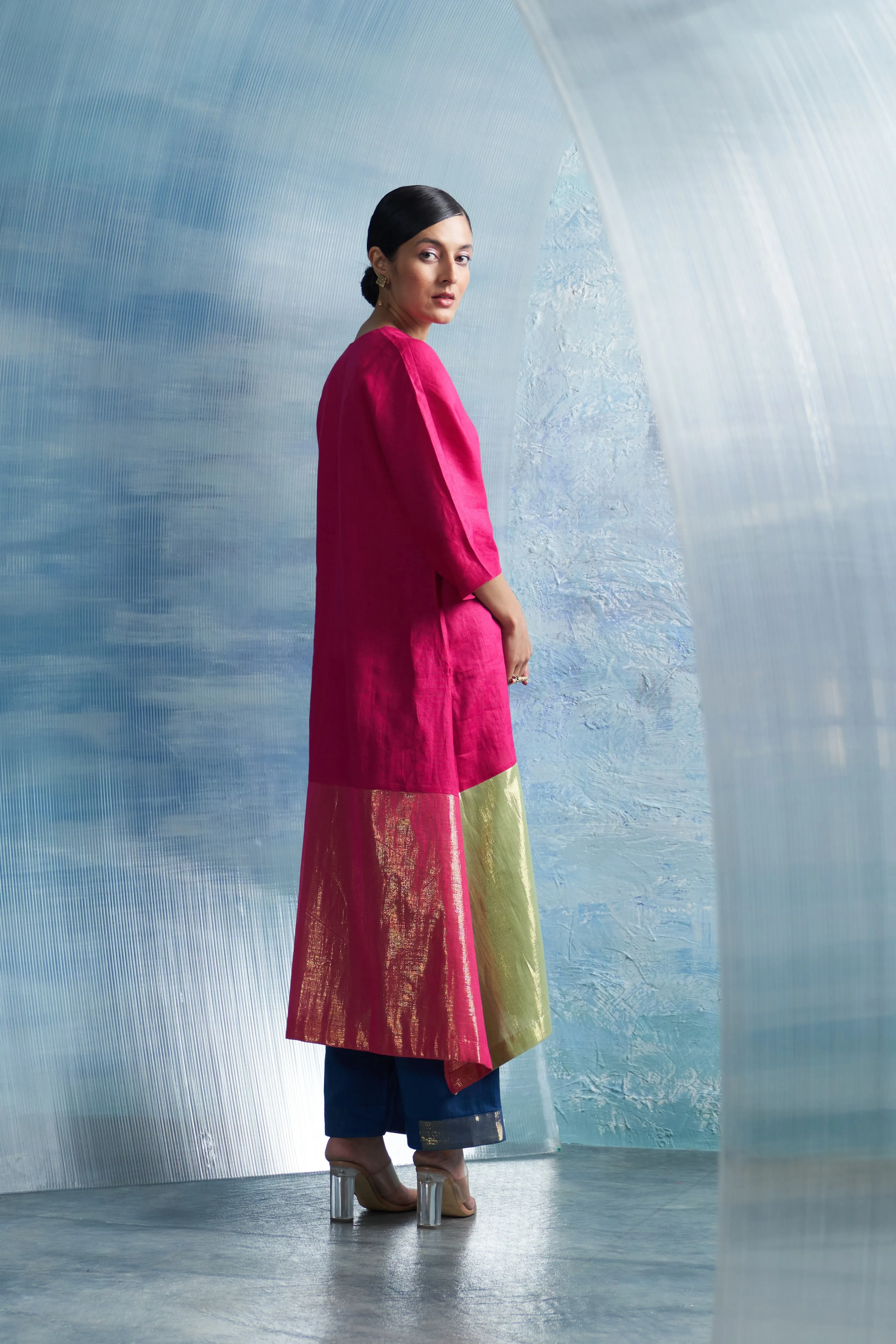 Aura Fuchsia Pink Asymmetric Kurta Set