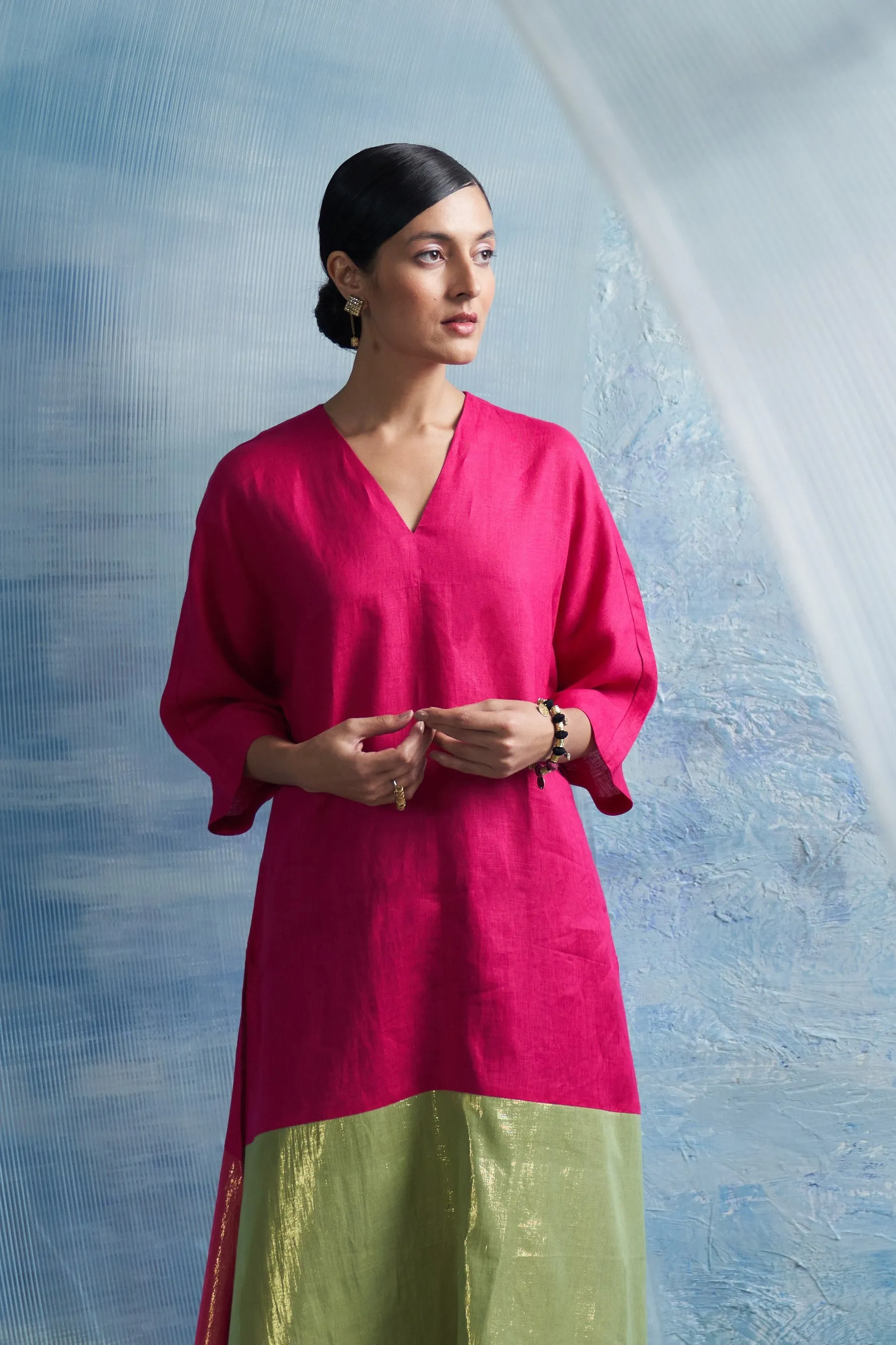 Aura Fuchsia Pink Asymmetric Kurta Set