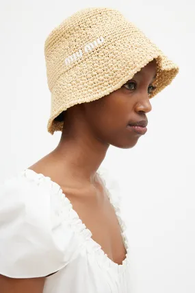 Beige & White Logo Woven Bucket Hat