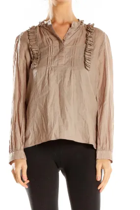 Beige Ruffled Long Sleeve Blouse