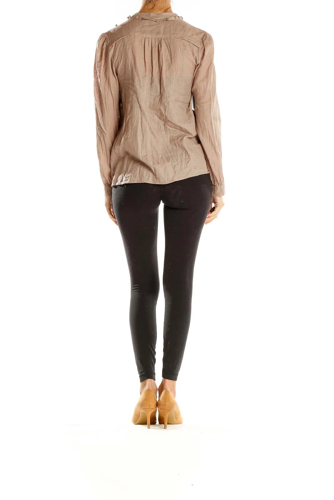 Beige Ruffled Long Sleeve Blouse