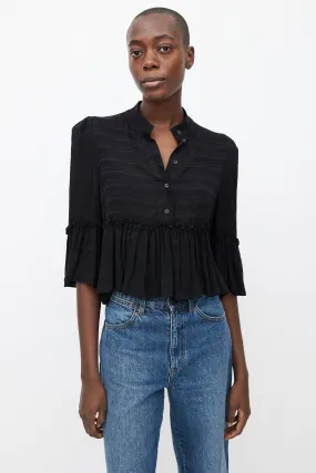 Black Ruffle Three-Quarter Sleeve Blouse
