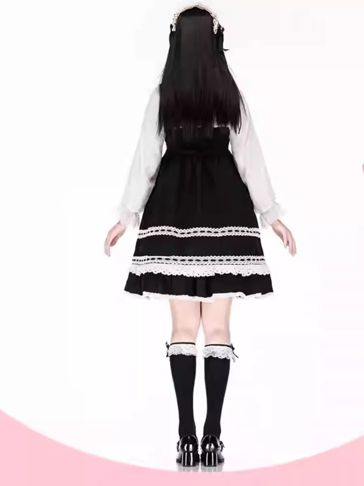 Black Ruffled Lace Cuff Printed Lolita  Under Knee Stockings