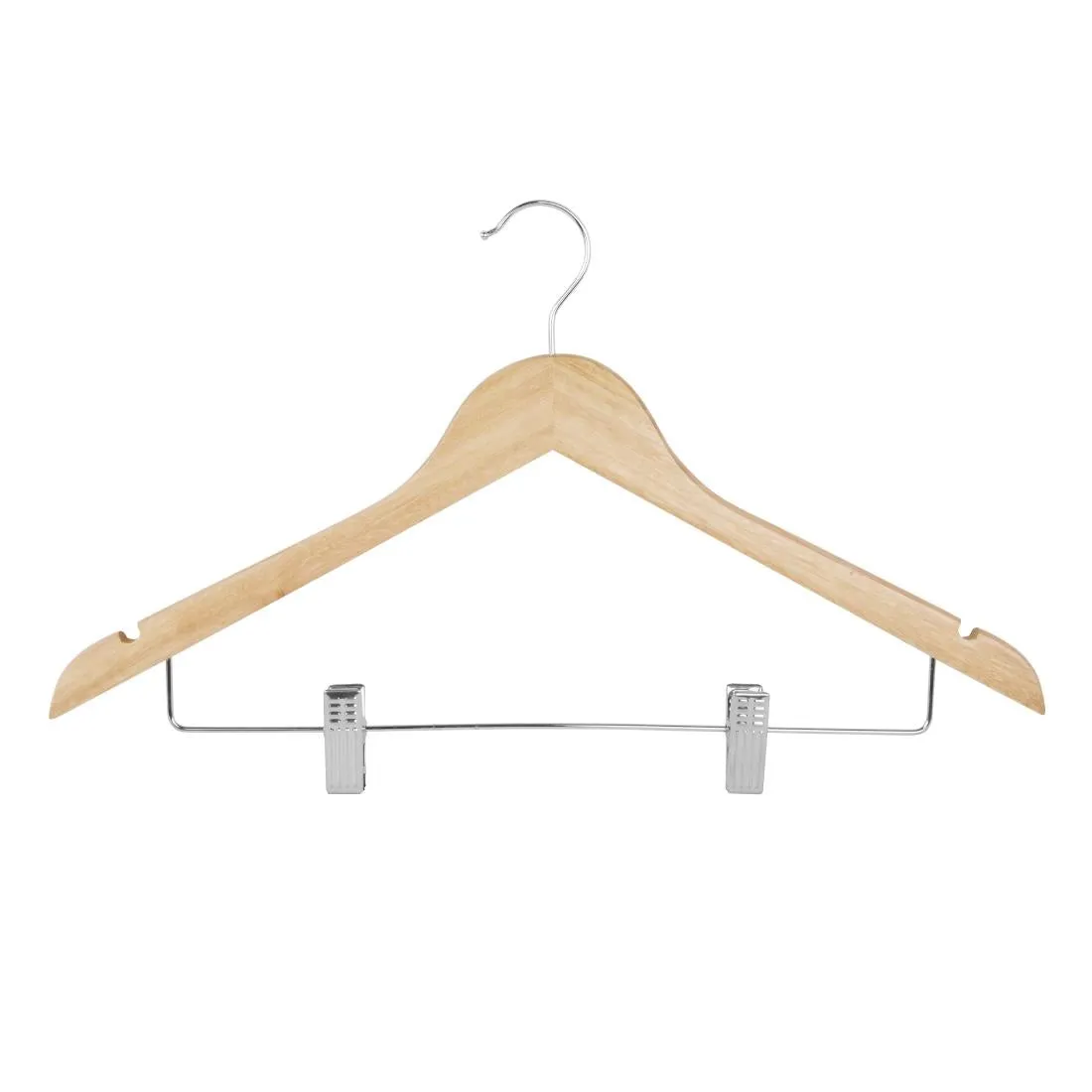 Bolero Wooden Hanger with Anti-Slip Clips (Pack of 10) - FU396