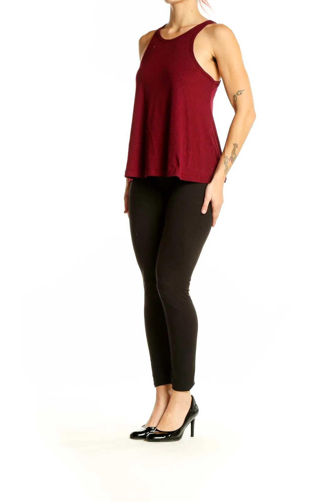 Burgundy Ribbed Sleeveless Tank Top