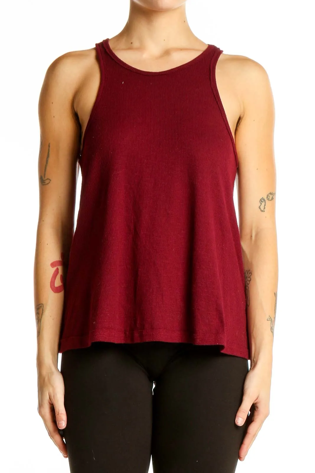 Burgundy Ribbed Sleeveless Tank Top