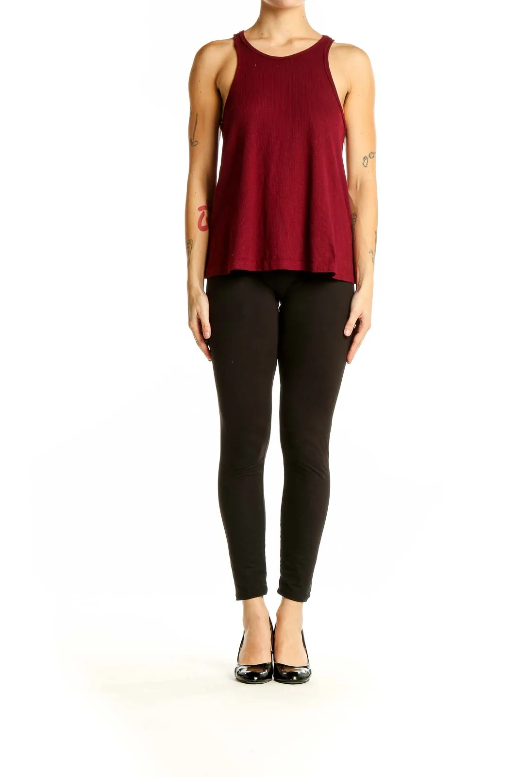 Burgundy Ribbed Sleeveless Tank Top