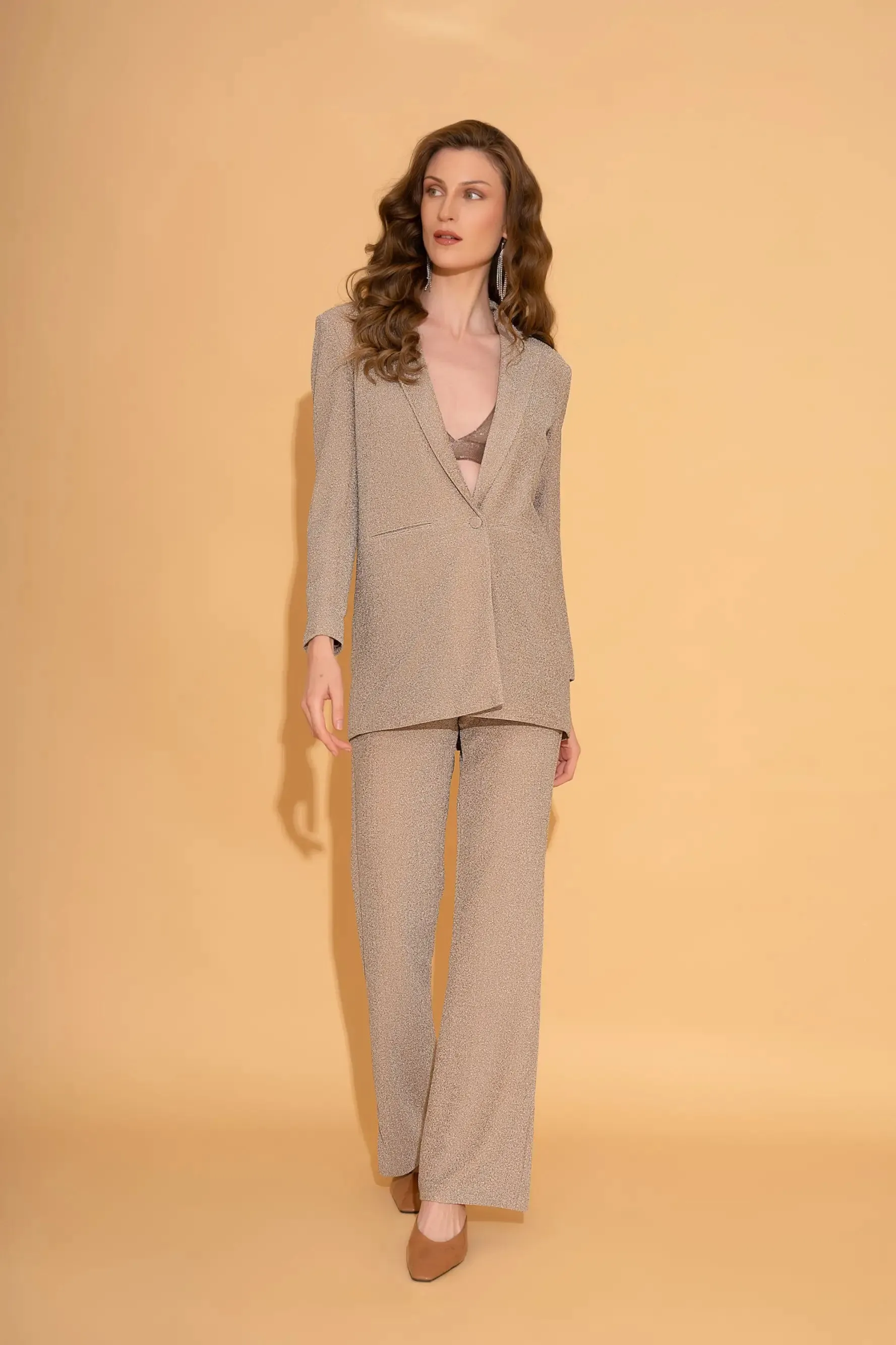 Champagne Shimmer Blazer and Pants Co-ord Set