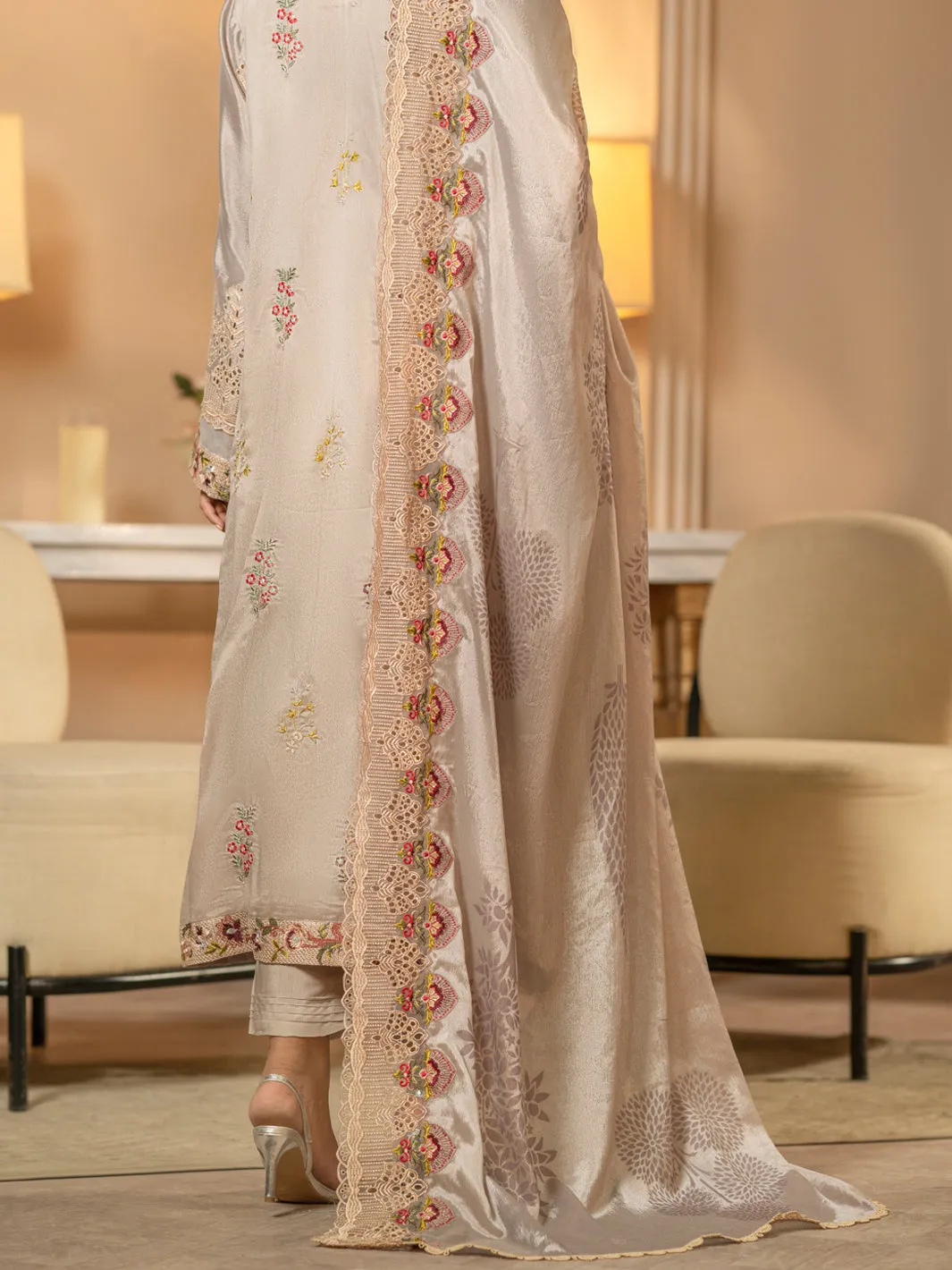 Coffee Chiffon 3 Piece Formal Stitched - AL-3PS-LS-426