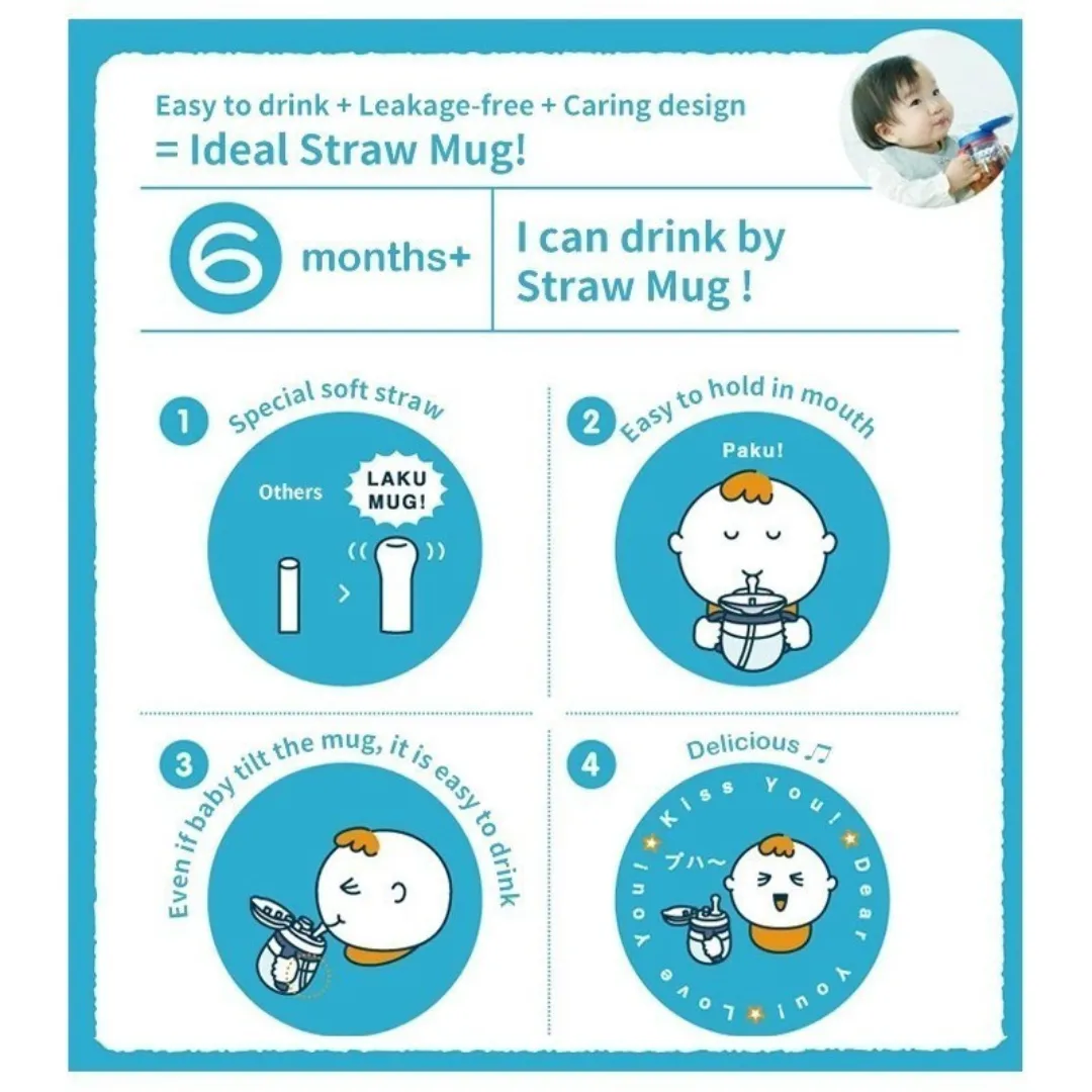 Combi Baby Lakumug Straw 340ml - Yellow (6m )