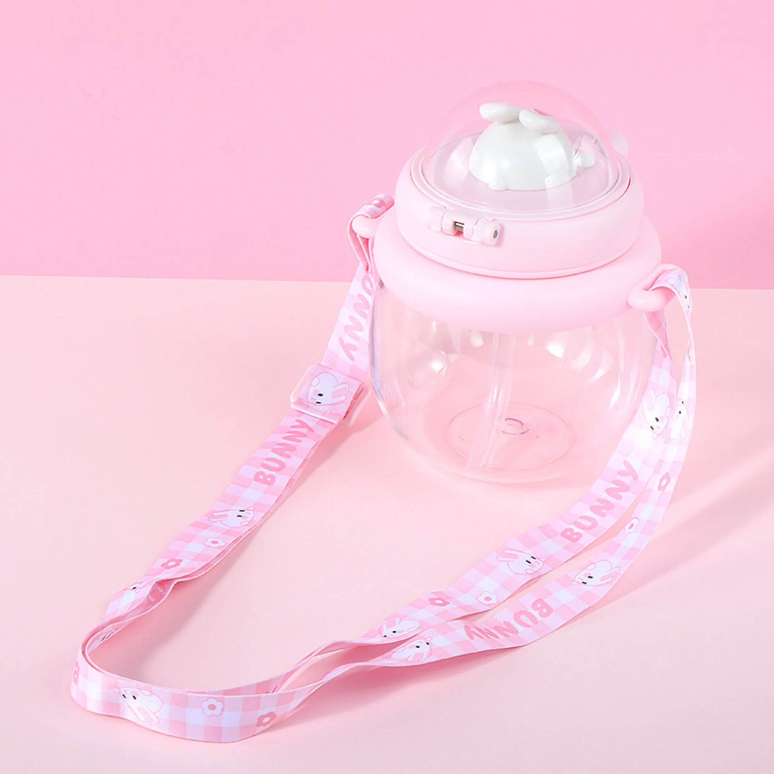 Cute Pink Bunny Space Cup With Straw