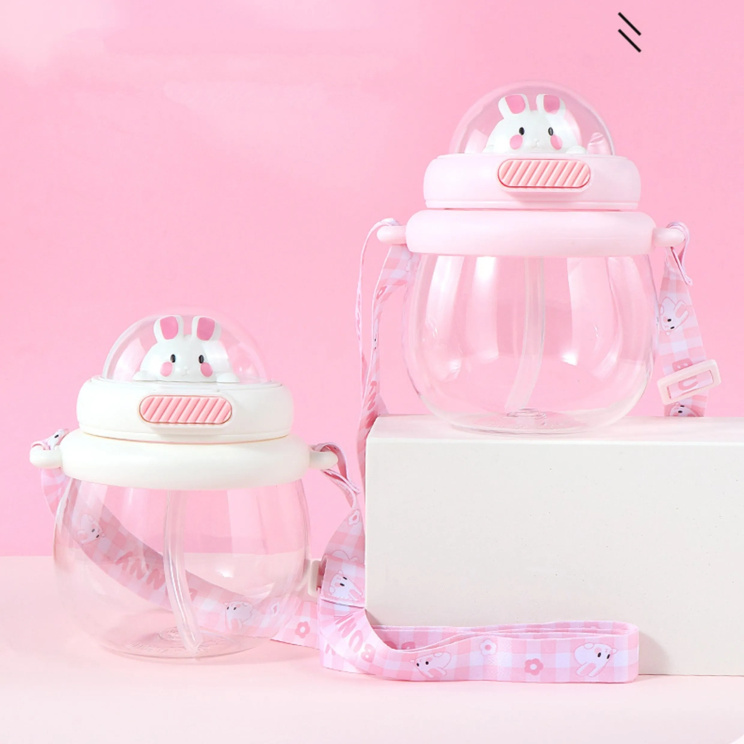 Cute Pink Bunny Space Cup With Straw