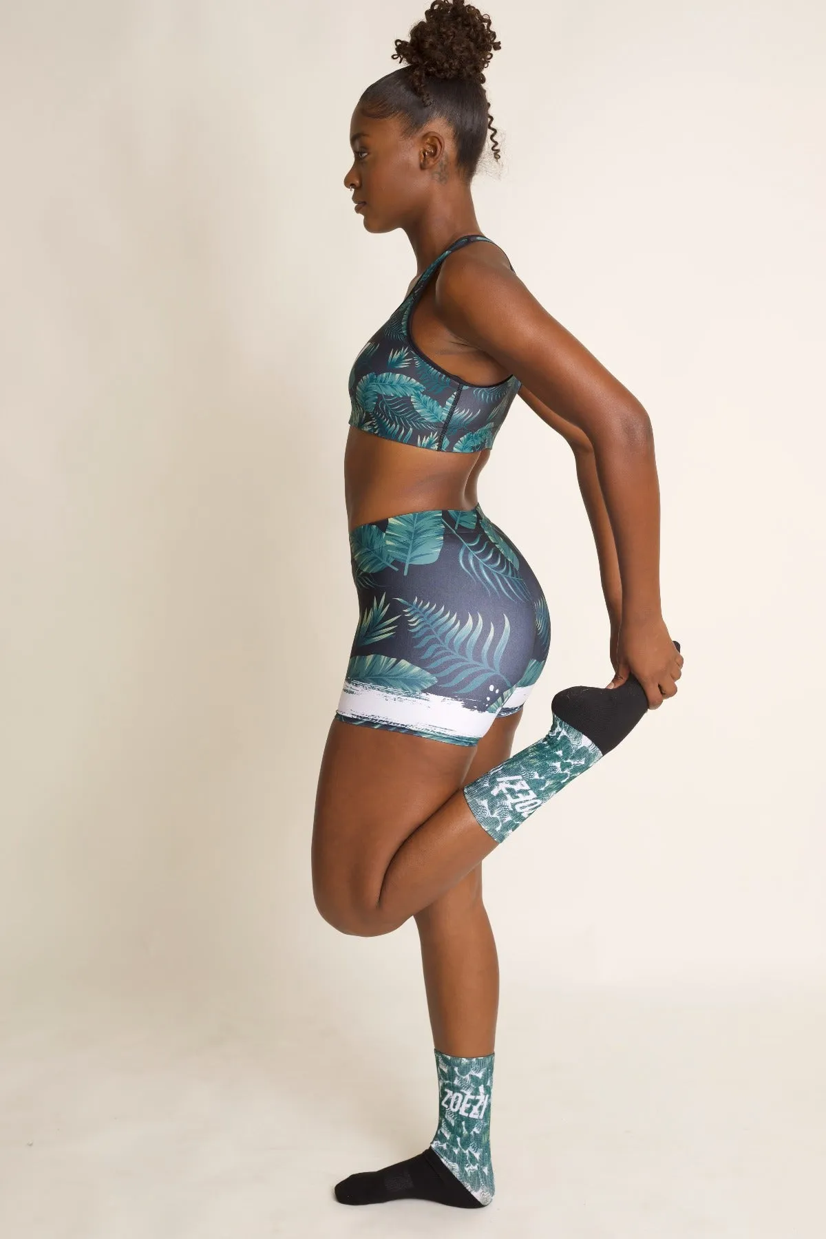 Damaris Palm Print Soft Buttery High Waisted Biker Shorts