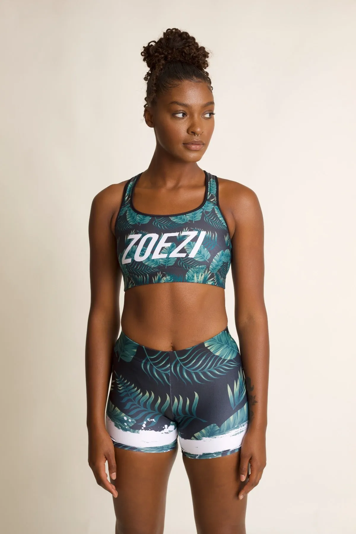Damaris Palm Print Soft Buttery High Waisted Biker Shorts