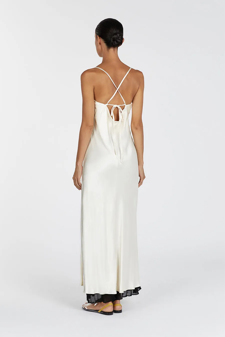 FAY CREAM SATIN V NECK SLIP MAXI DRESS