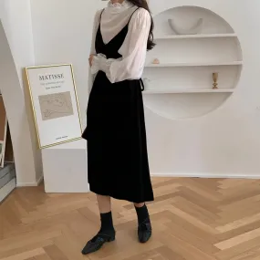 [Korean Style]  Ginnet Ruffle Blouse Slip Dress 2 pc Set