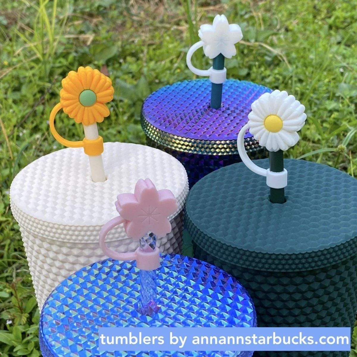 Multiple Flowers Straw Toppers set of 4 for Tumbler, Straw Cup – Starbucks Accessories