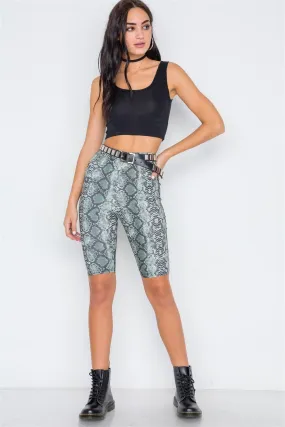 Olive Snake Animal Print High-Waist Biker Shorts