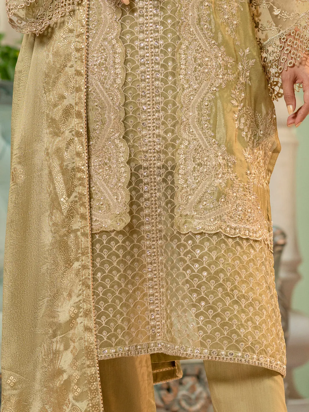 Pista Green Chiffon 3 Piece Formal Stitched - AL-3PS-LS-424