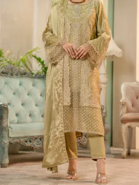 Pista Green Chiffon 3 Piece Formal Stitched - AL-3PS-LS-424