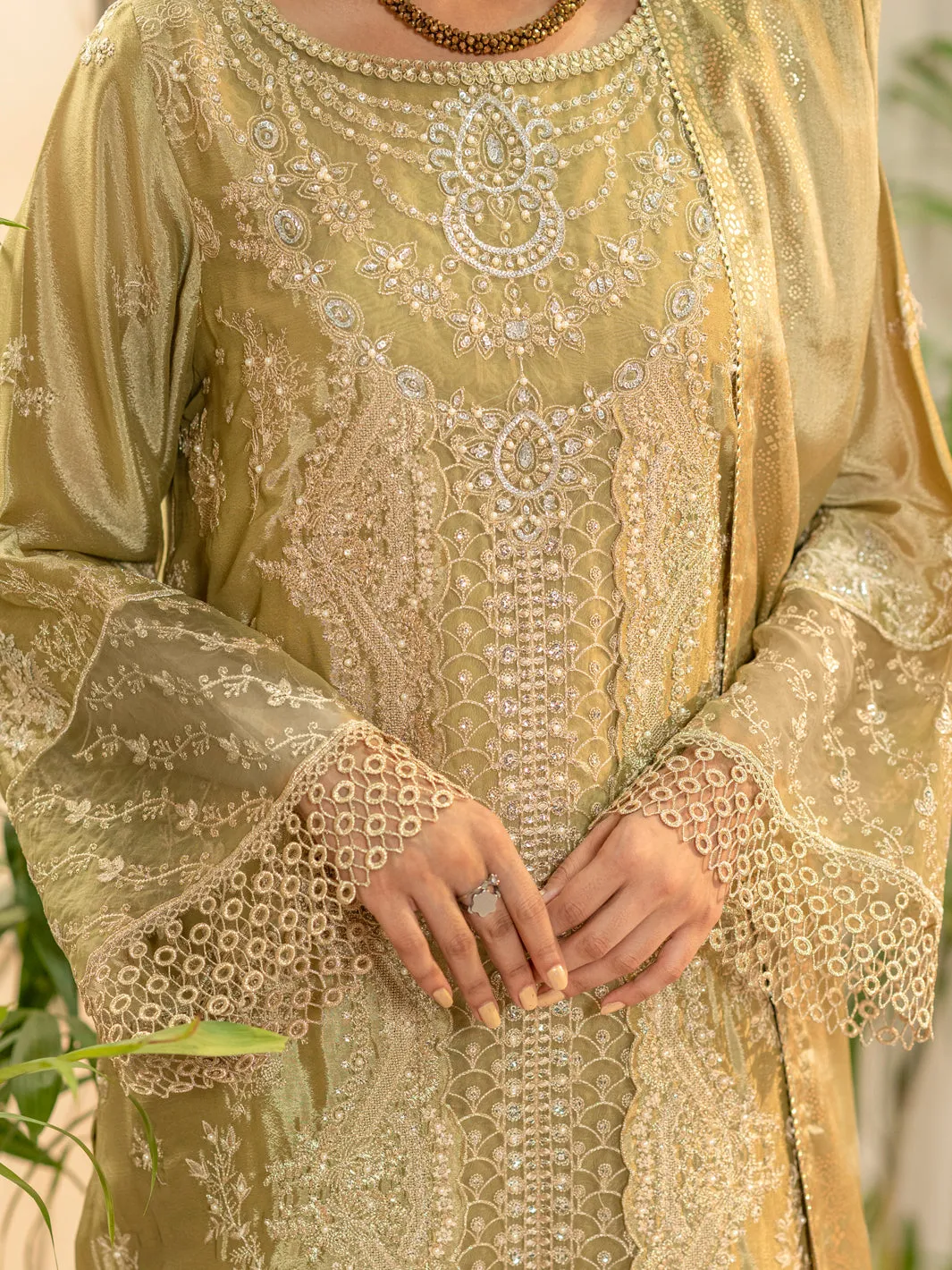 Pista Green Chiffon 3 Piece Formal Stitched - AL-3PS-LS-424