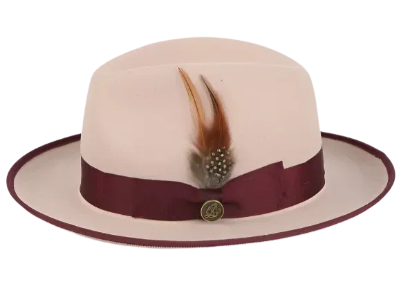 Rose-Brown Brim Trim Steven Land Men's Australian Wool Hat Style-The Domingo