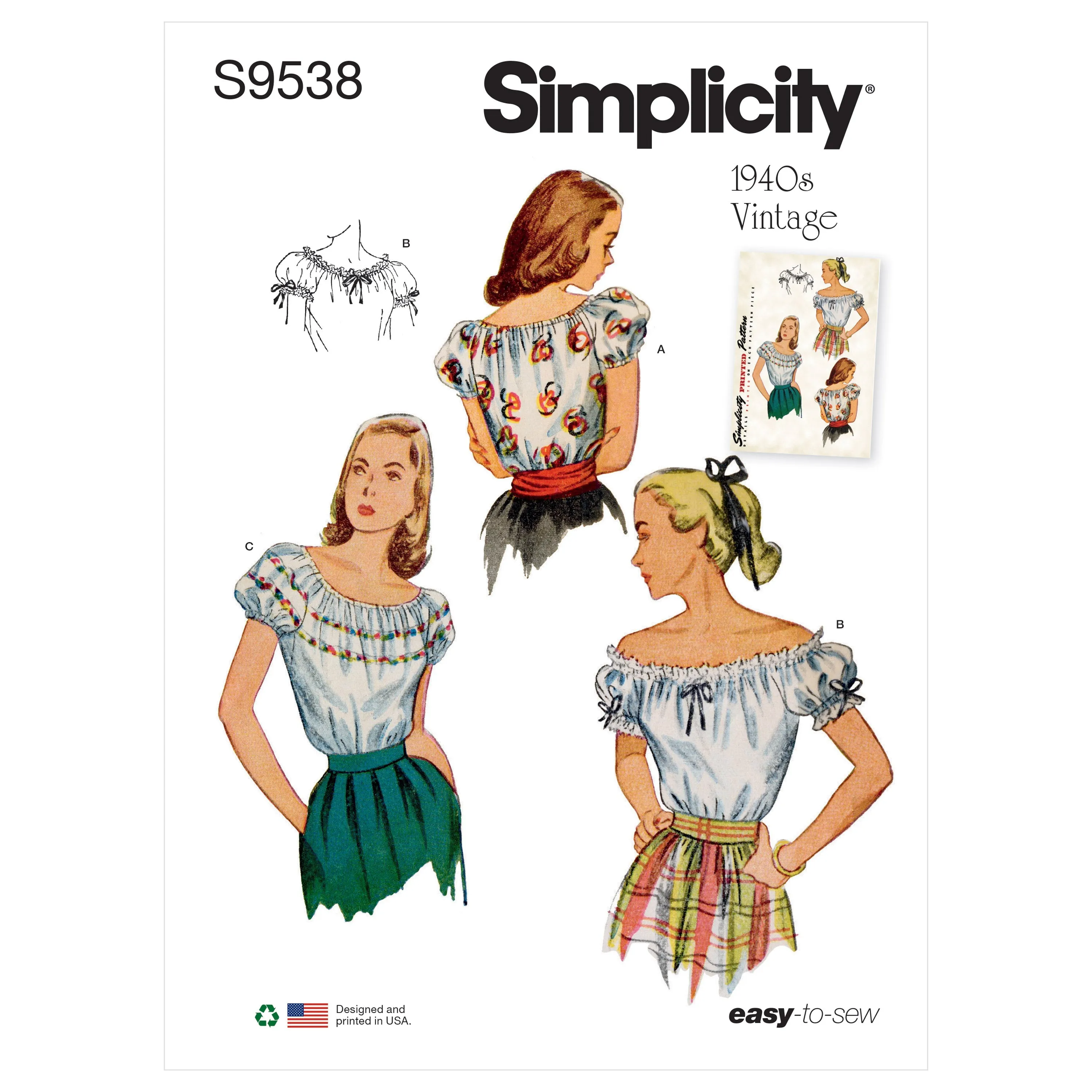 Simplicity 9538 Vintage Forties Blouses pattern