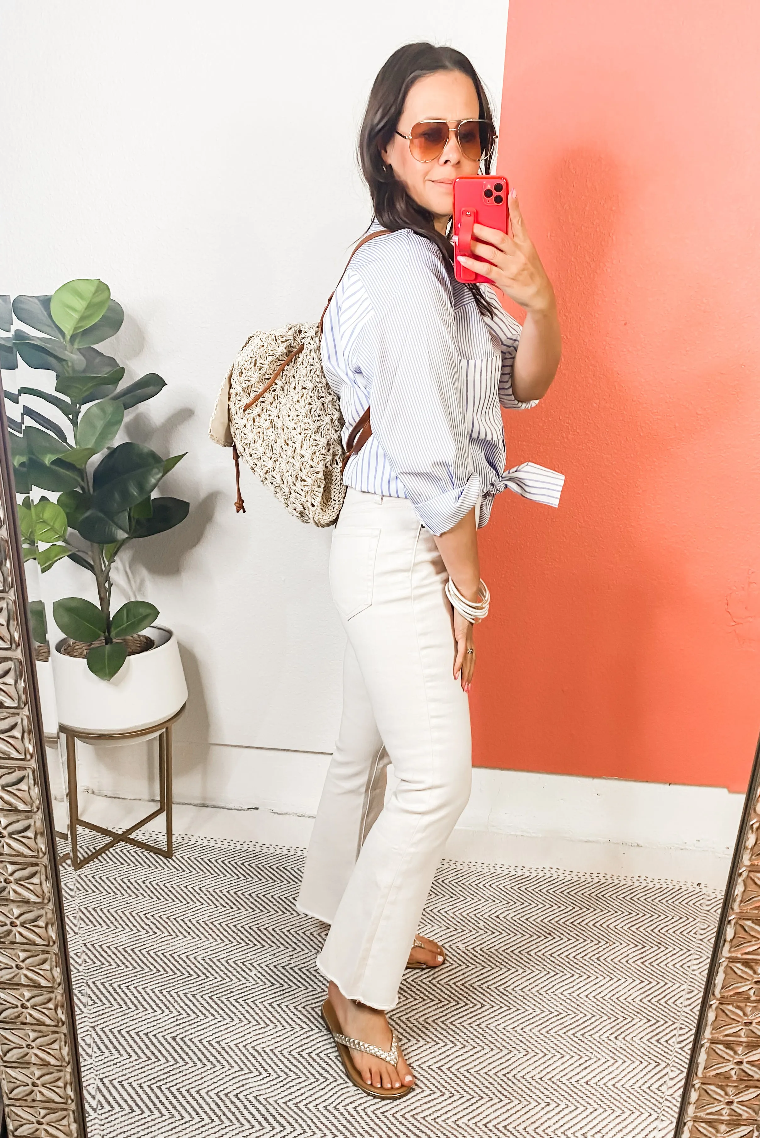 Straw Braided Faux Leather Strap Backpack Bag