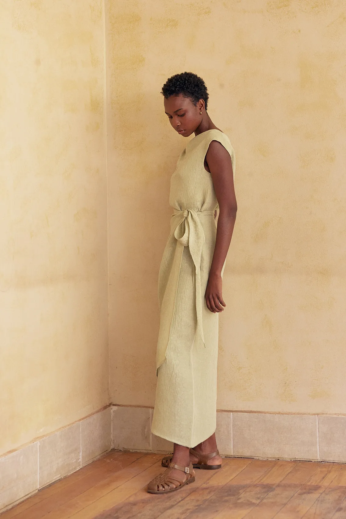 Textured Tie-Waist Skirt Silk-Linen - Salvia