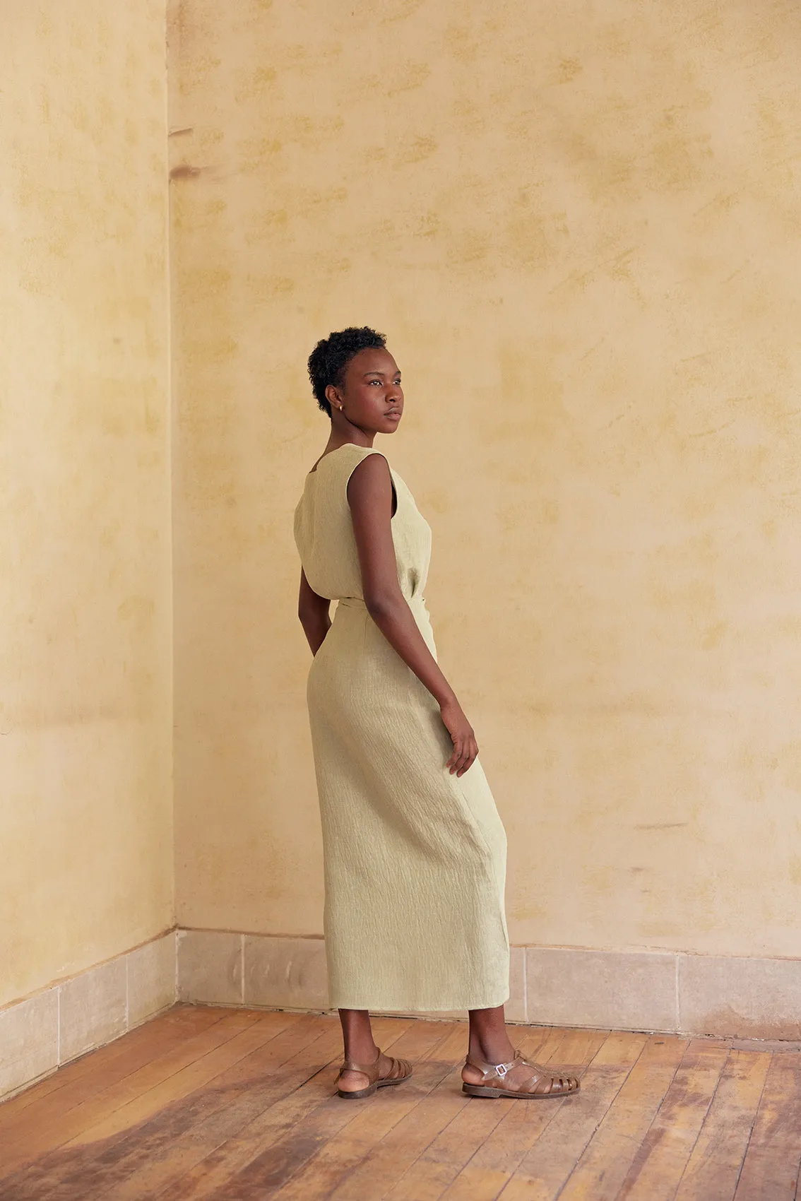 Textured Tie-Waist Skirt Silk-Linen - Salvia
