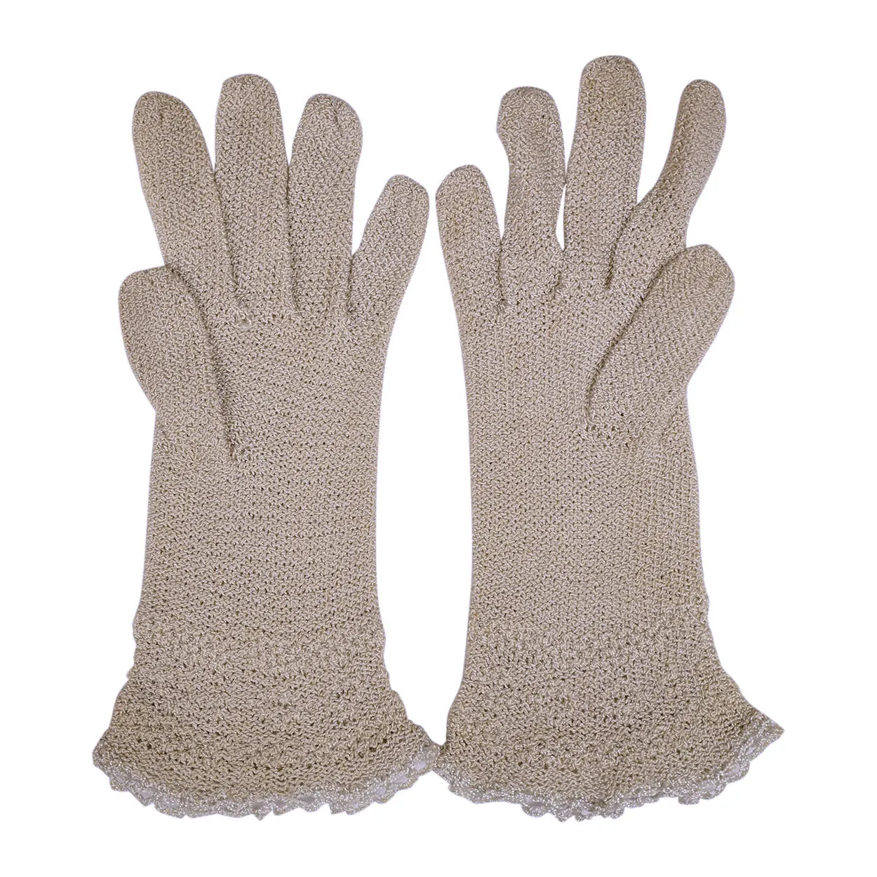 Vintage Fine Crochet Knitted Lace Gloves Grey Hand Made Ladies Size Medium 7