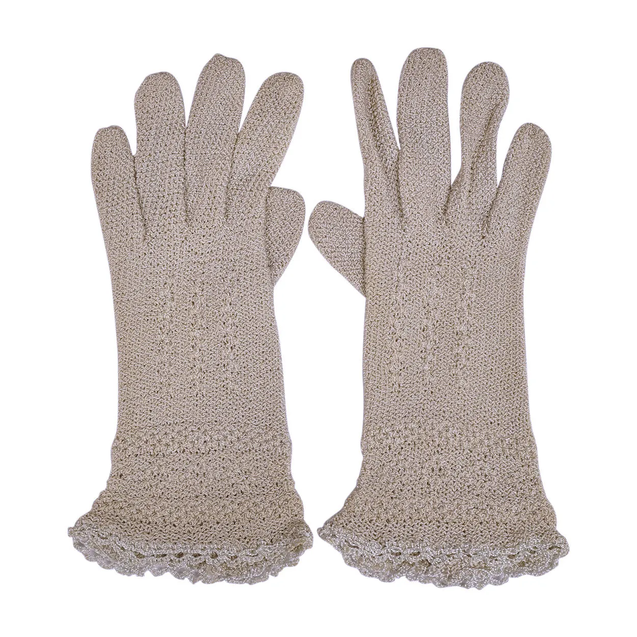 Vintage Fine Crochet Knitted Lace Gloves Grey Hand Made Ladies Size Medium 7