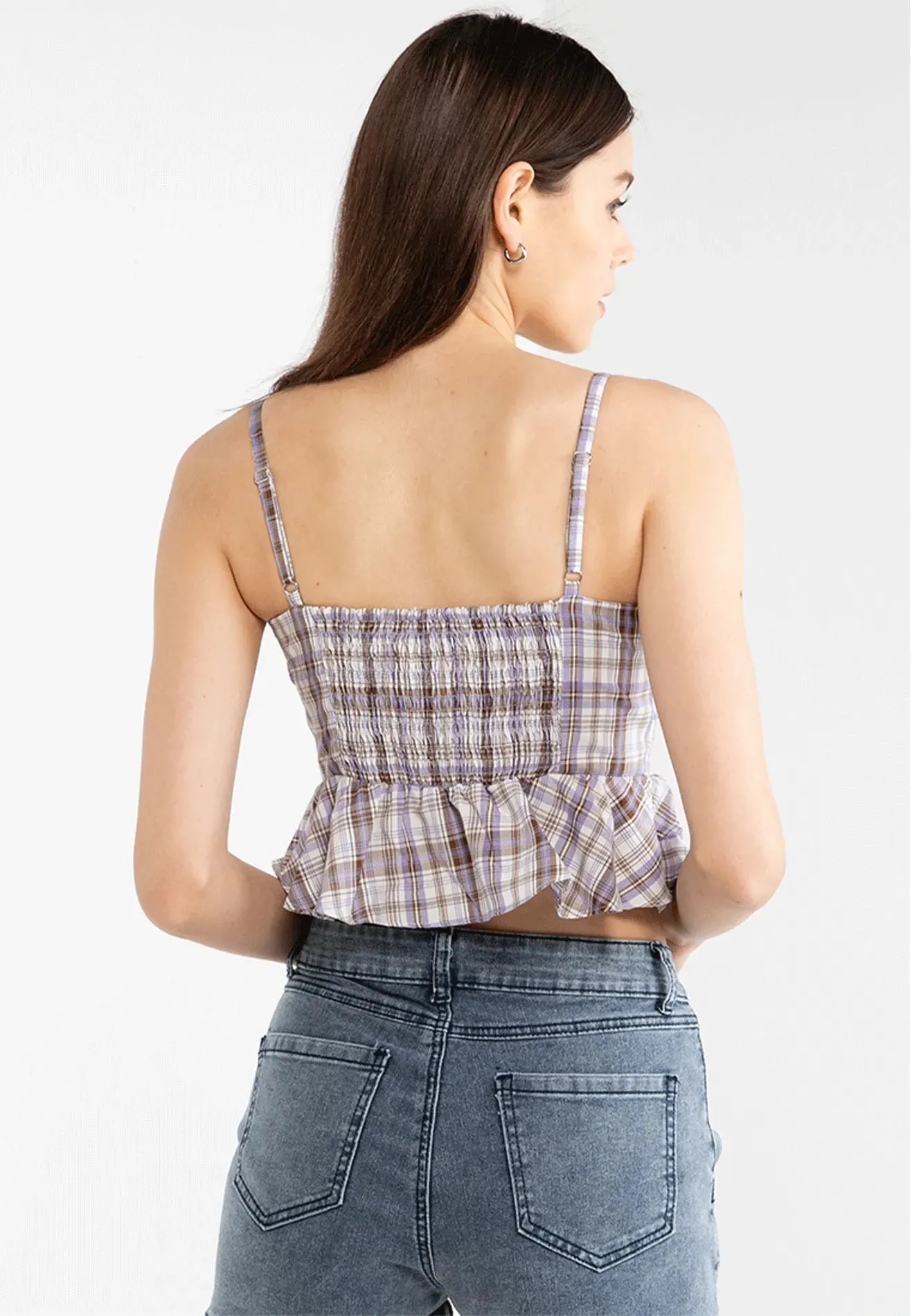 VOIR JEANS Hey Summer Collection: Sweetheart Neck Checkered Bow Top