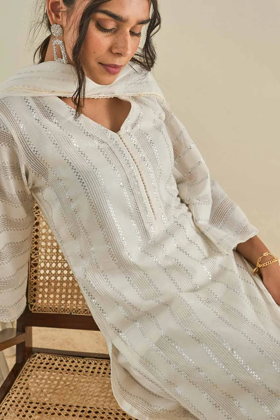 White Shimmer Kurta Set