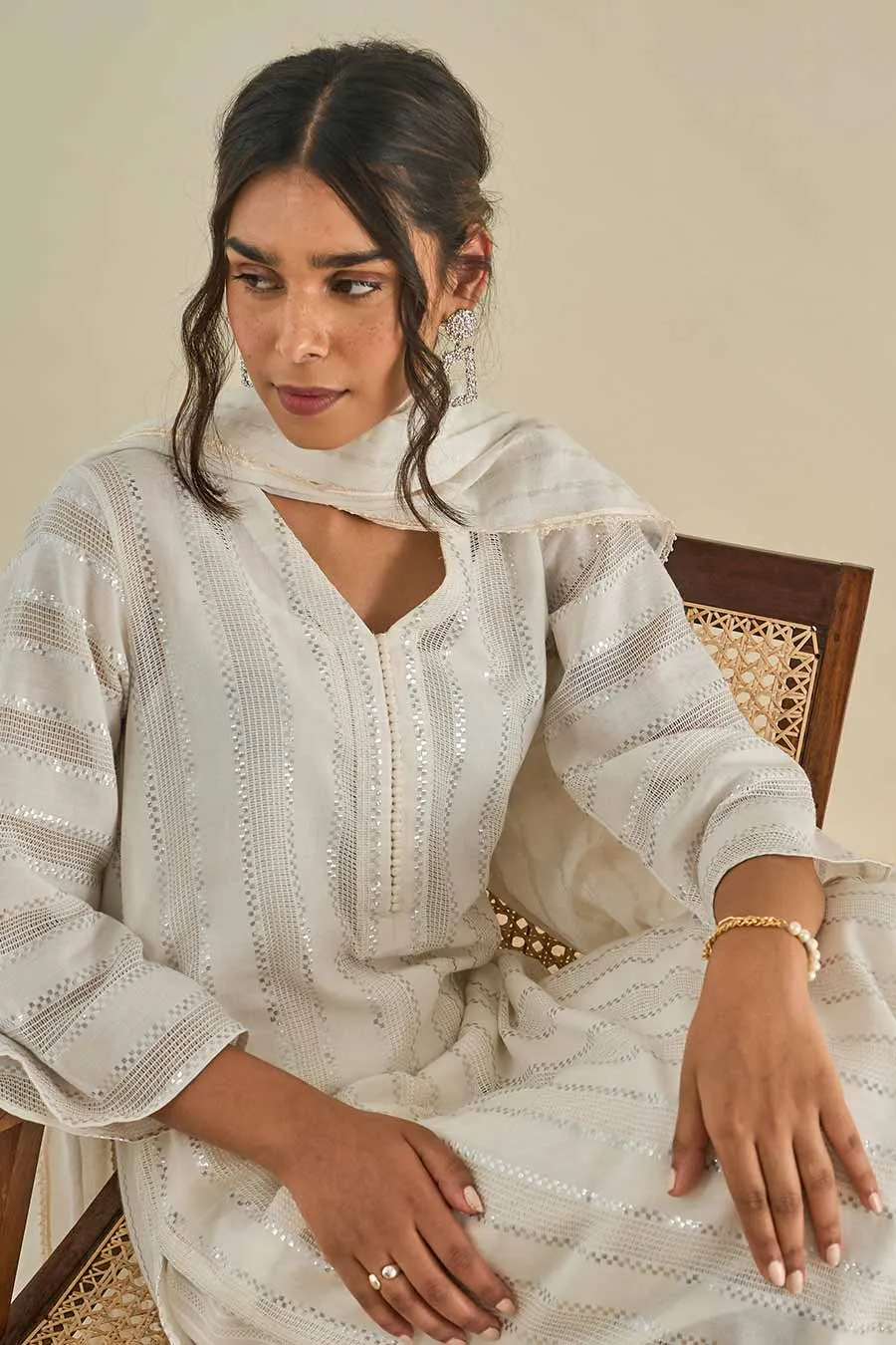 White Shimmer Kurta Set