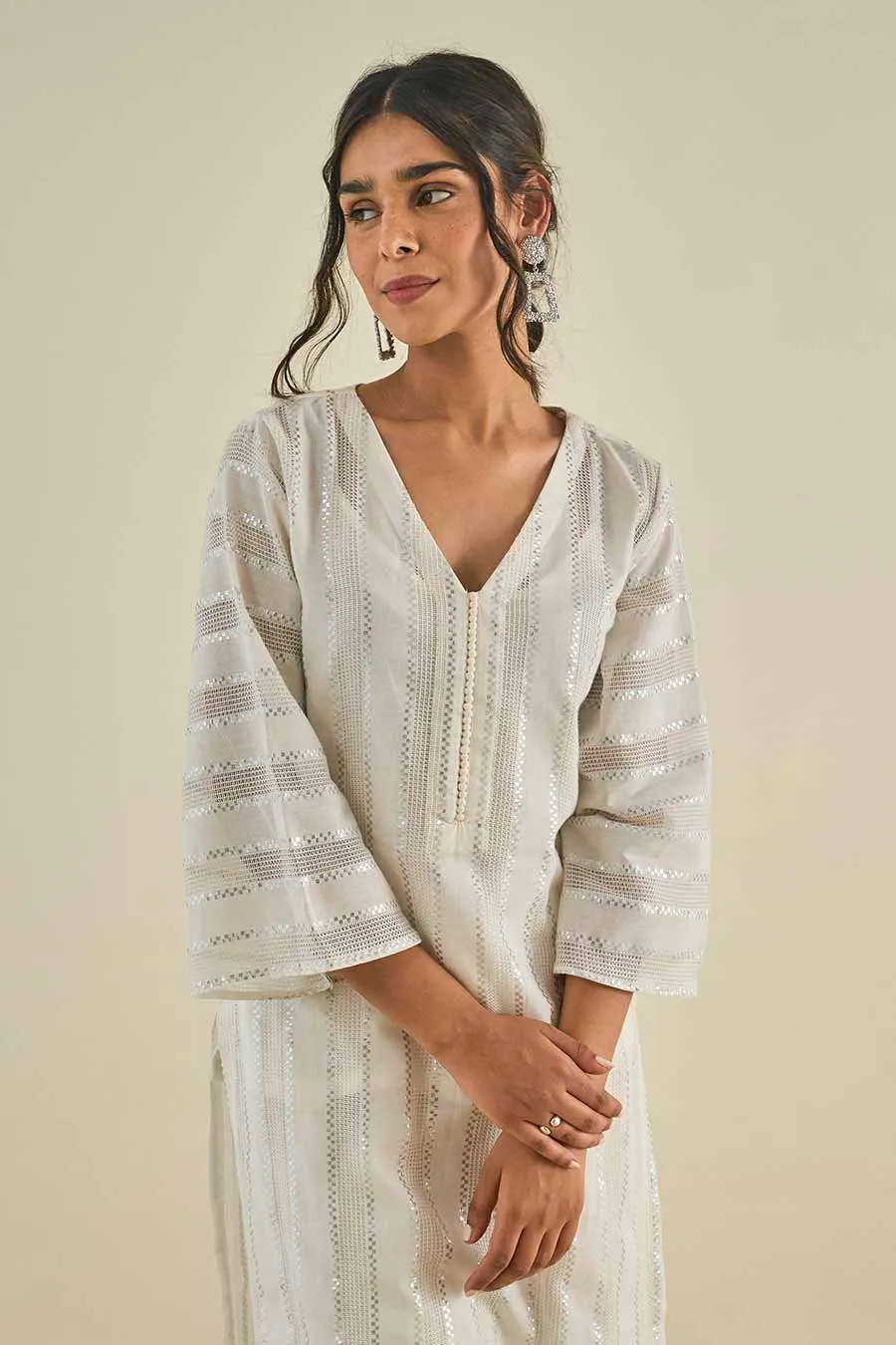 White Shimmer Kurta Set