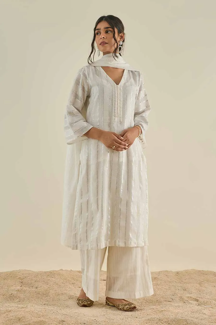 White Shimmer Kurta Set