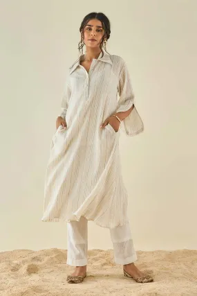 White Stripe Shimmer Kurta & Pant Set