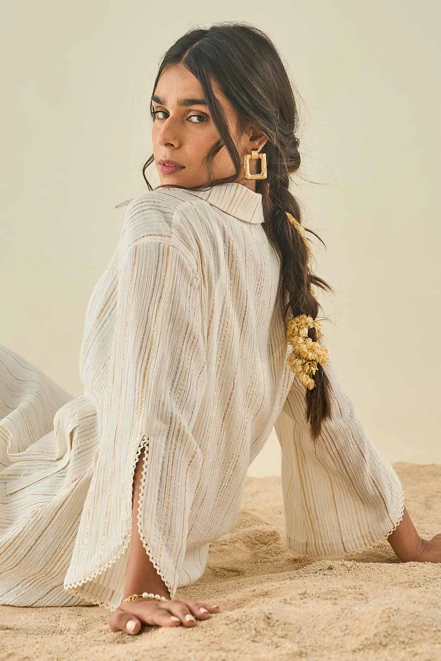 White Stripe Shimmer Kurta & Pant Set